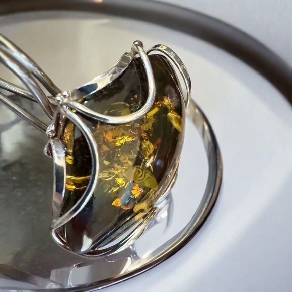Baltic Cognac Amber Sun Silver Pendant | GAIA CENTER Crystal  Deep Cognac Baltic Amber Sterling Silver Pendant